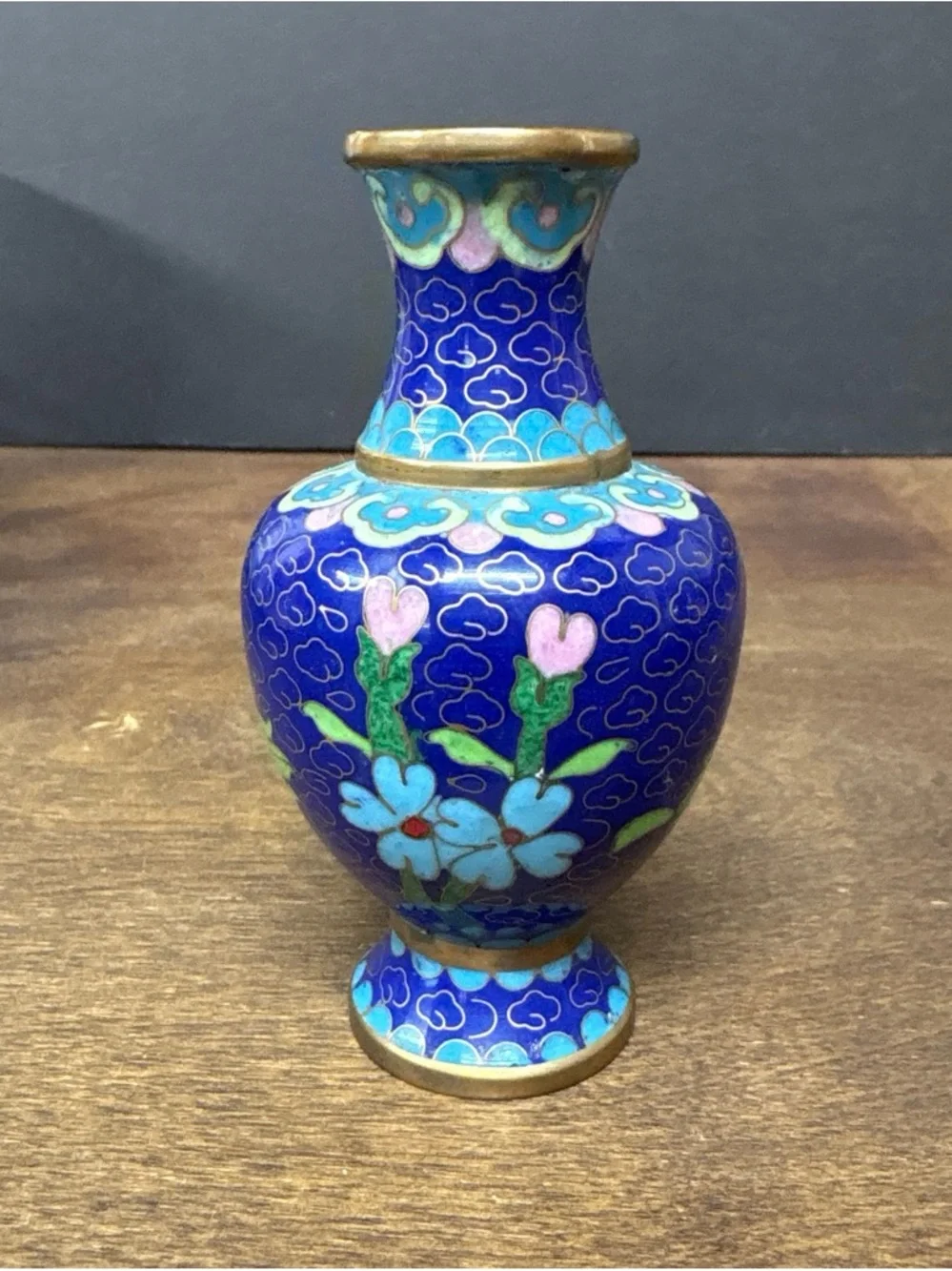 Blue Cloisonné Floral Accent Vase
